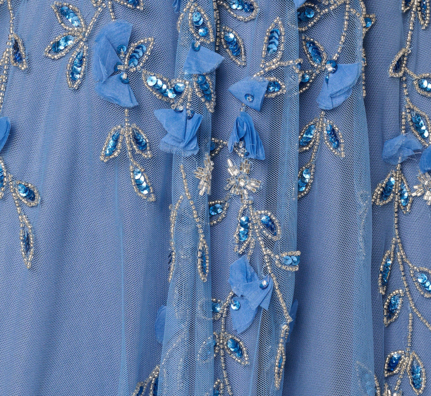 One Shoulder 3D Floral Beaded Ankle Dress In French Blue