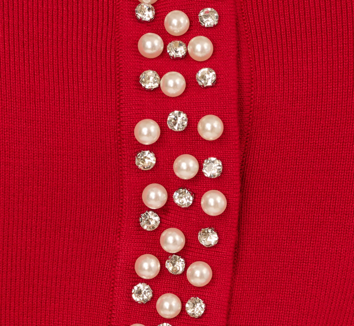 Rhinestone Pearly Cardigan Sweater In Haute Red