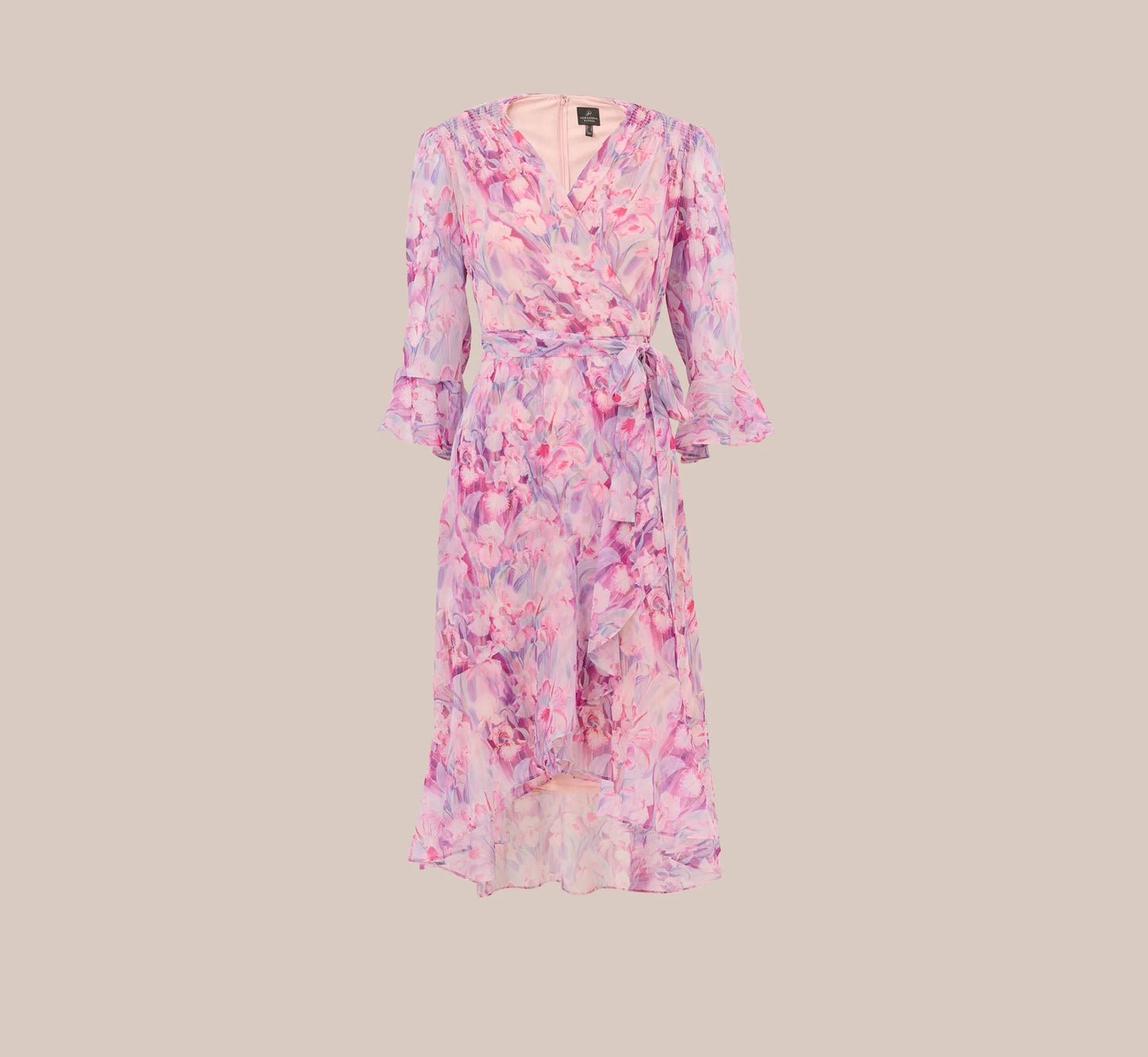 Floral-Printed Chiffon Short Dress In Pink Multi