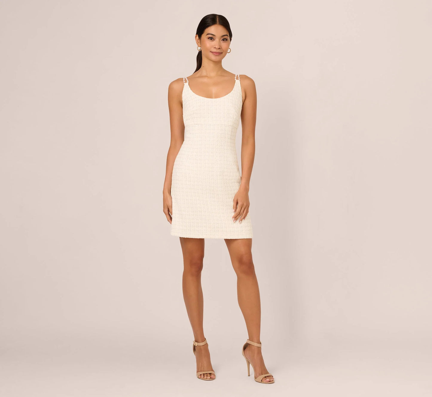Tweed Pearl Short Dress In Ivory