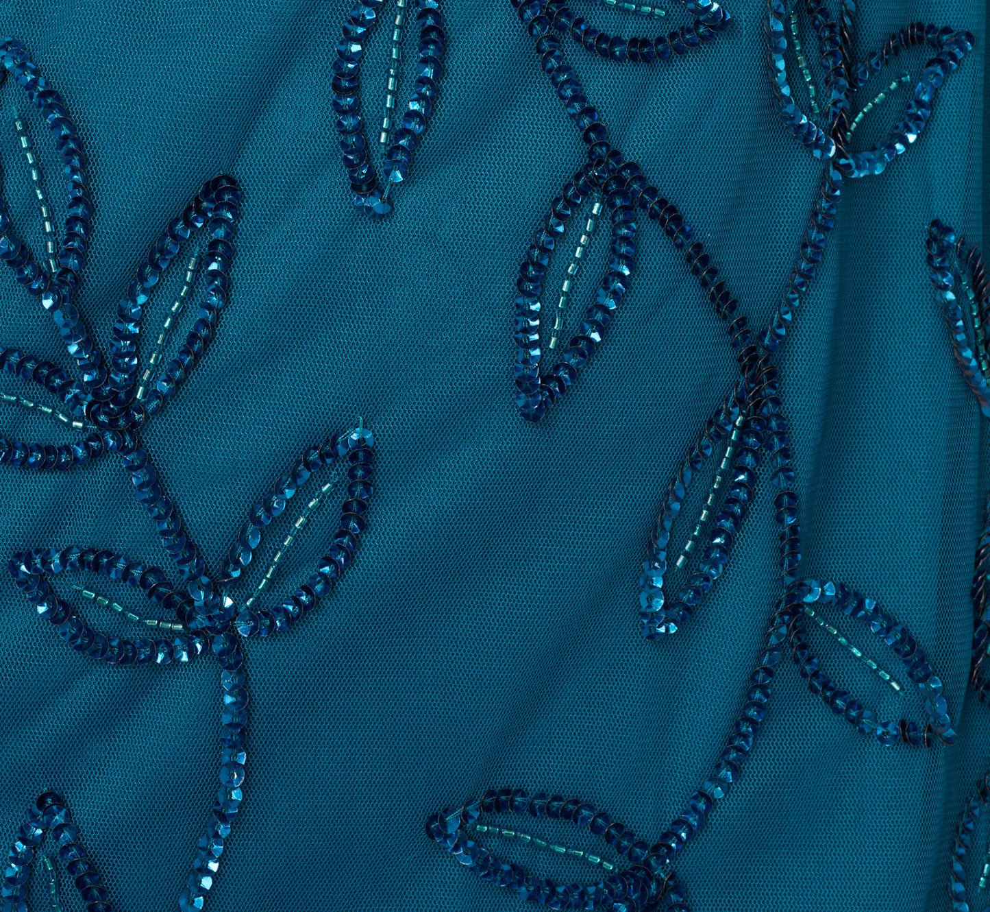 Jasmine Beaded Blouson Gown With Sheer Short Sleeves In Teal Sapphire