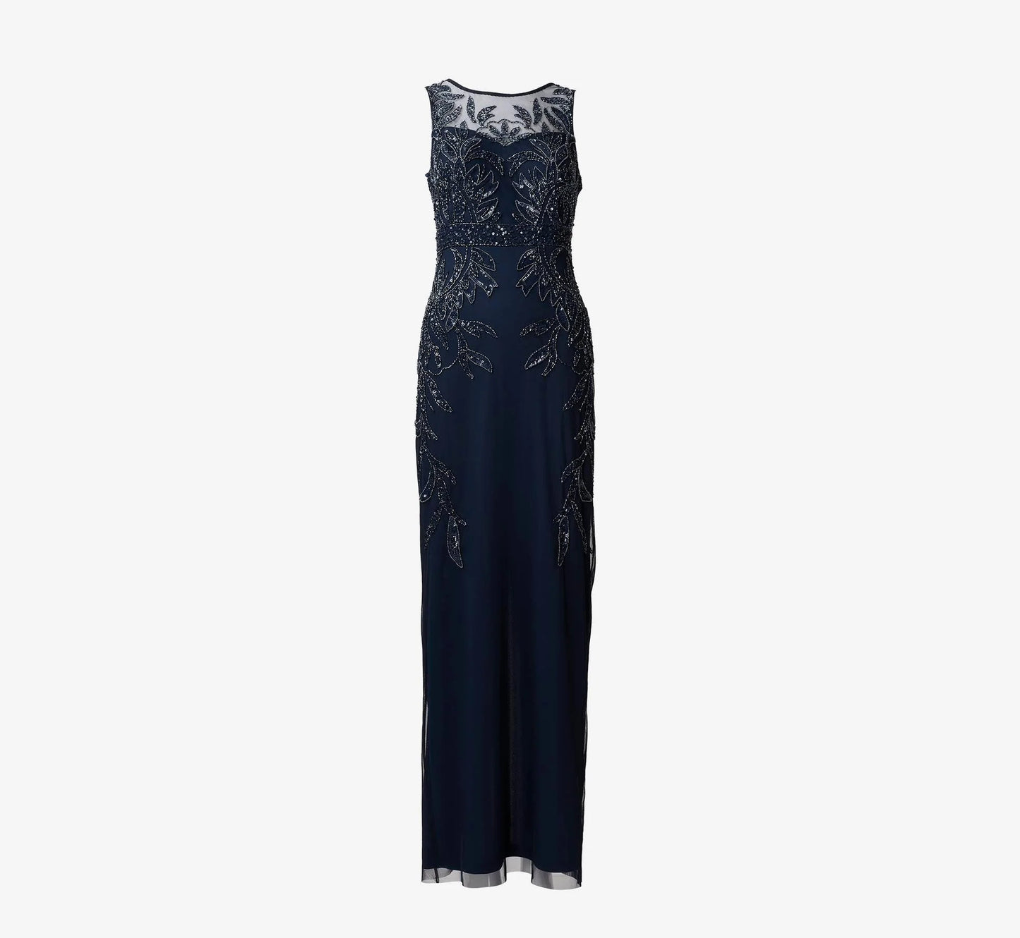 Adrianna Papell Hand-Beaded Sleeveless Slim Column Gown In Midnight