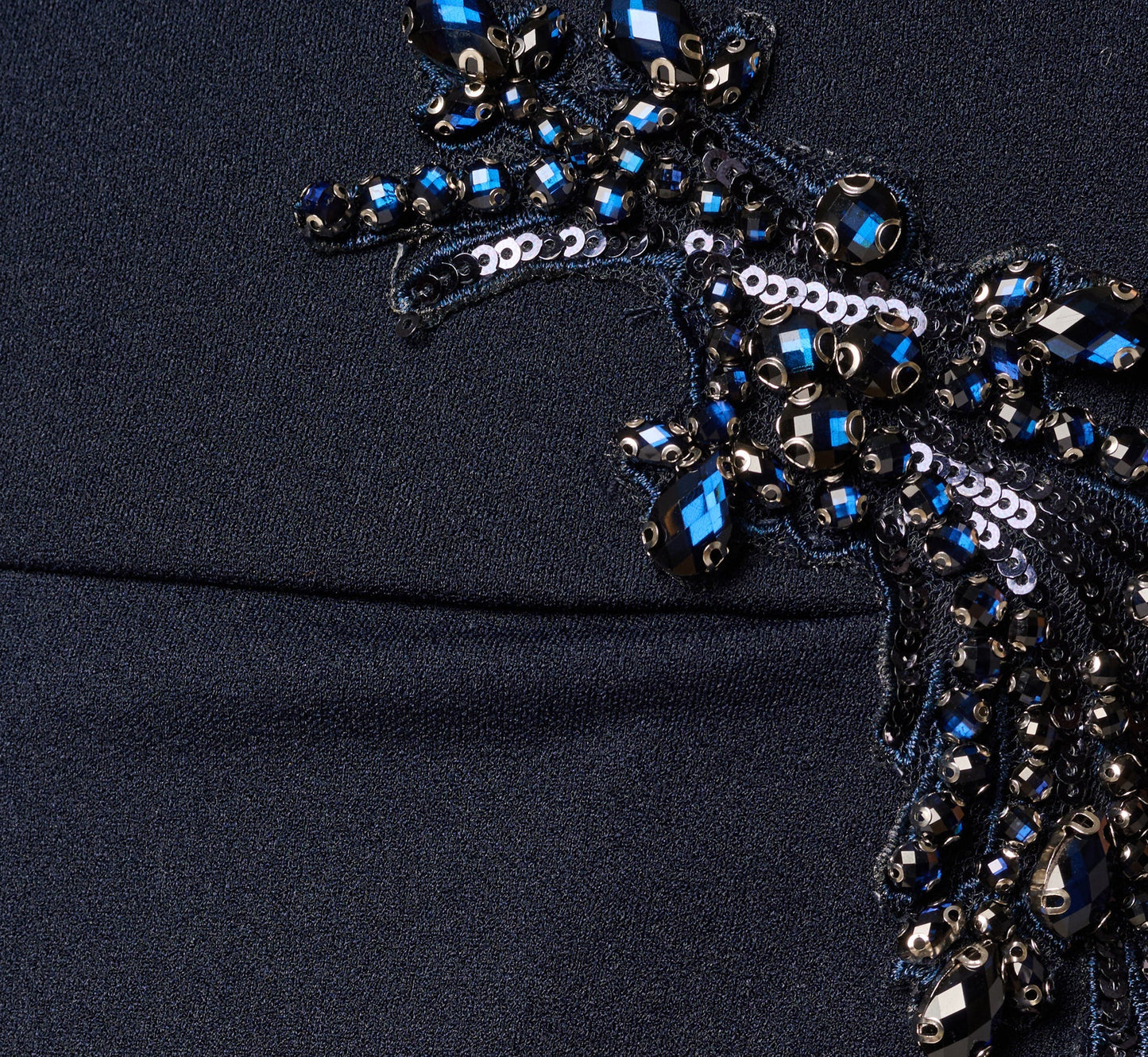 Bead Accent Crepe Halter Gown In Midnight