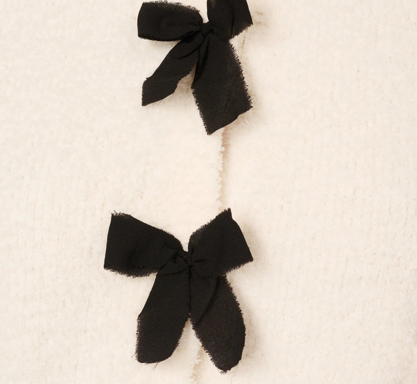 Chenille Boucle Bow Cardigan In Ivory Black