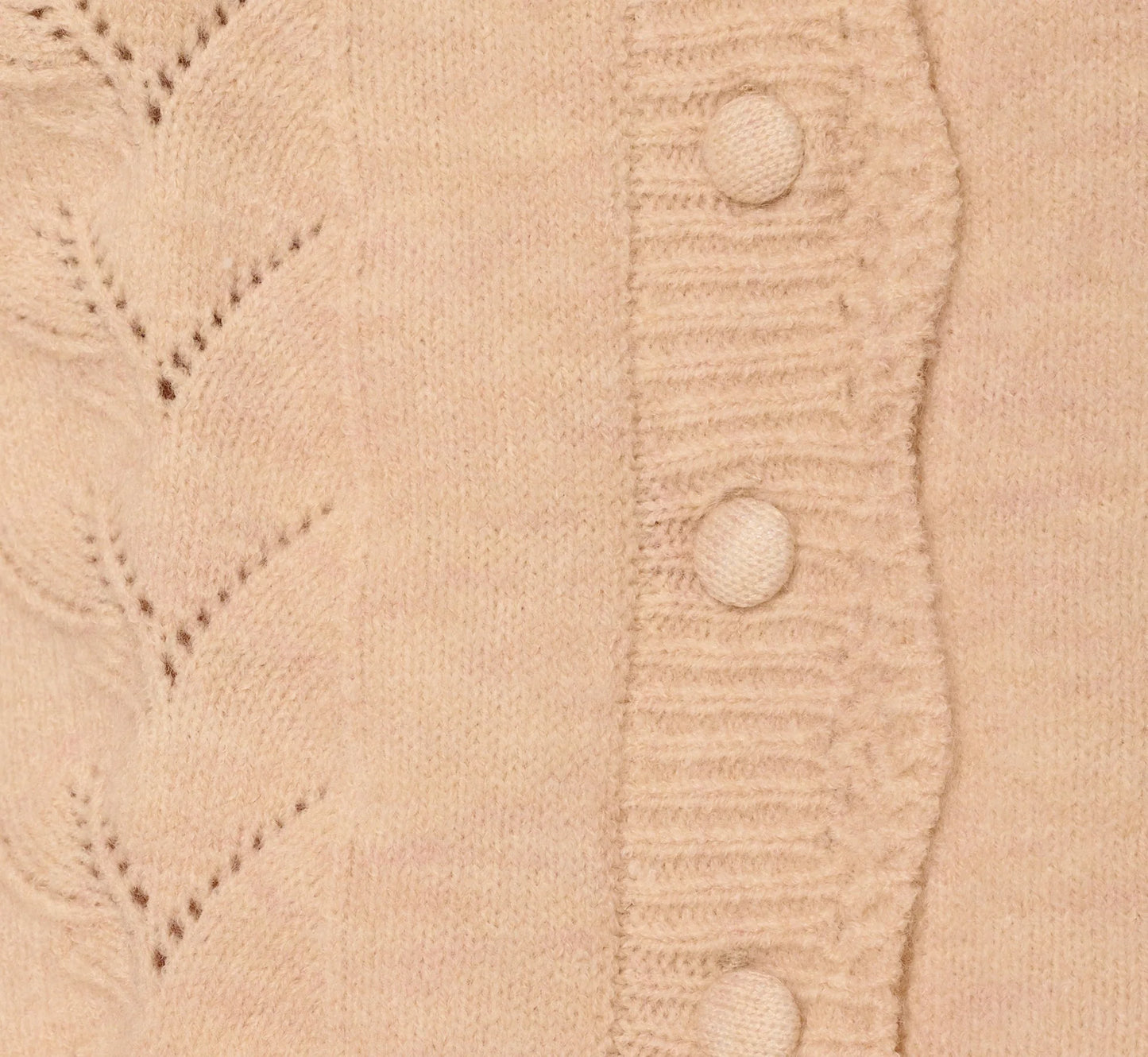 Long Sleeve Scalloped Pointelle Cardigan Sweater In Heather Fawn