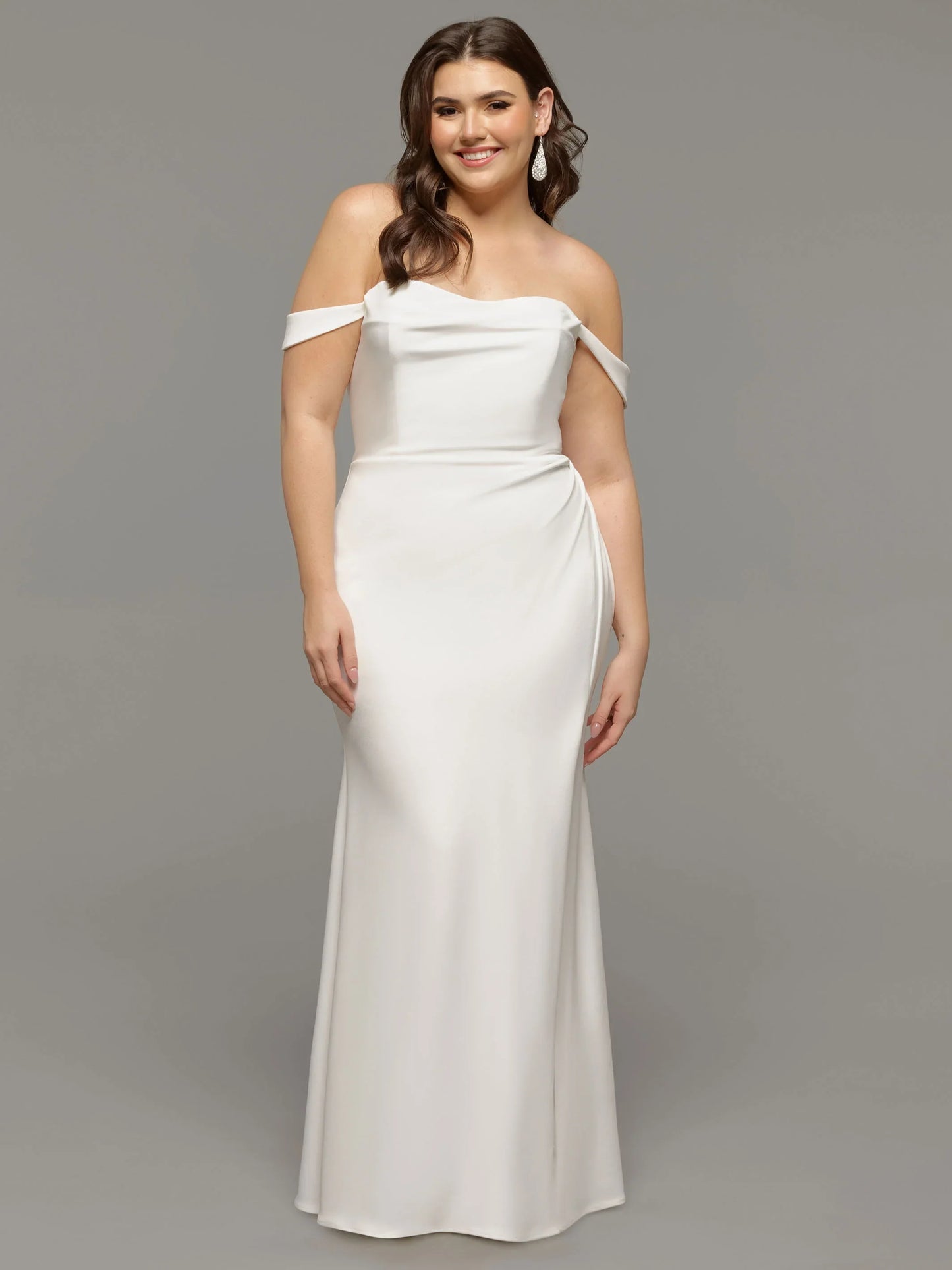 OFF THE SHOULDER FIT AND FLARE WEDDING DRESS