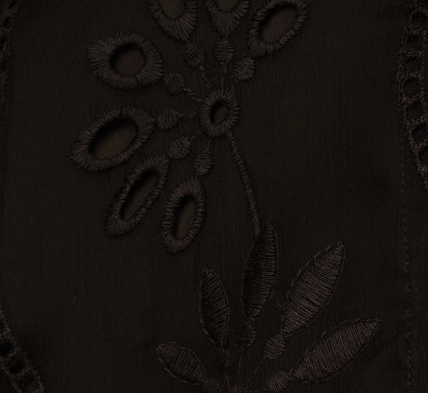 Long Sleeve Sheer Floral Eyelet Lace Blouse In Black