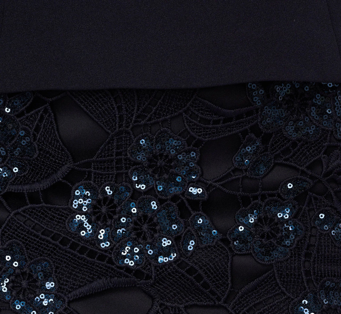 Sleeveless Sequin Lace Combo Midi Dress In Midnight
