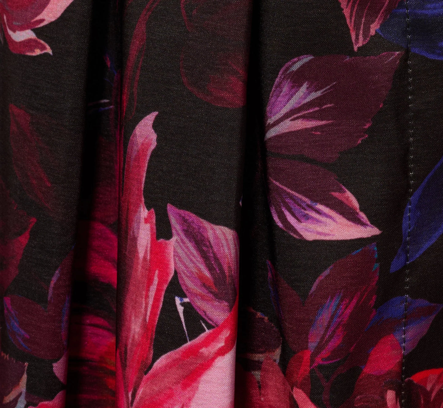 Three Quarter Sleeve Floral Taffeta Shirt Dress In Black Multi