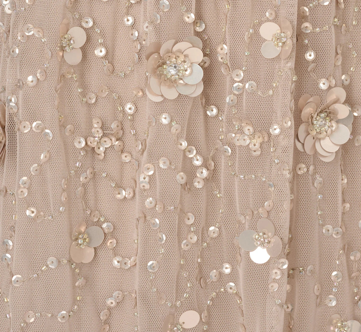 Cap Sleeve Beaded Sequin Floral Gown In Marble