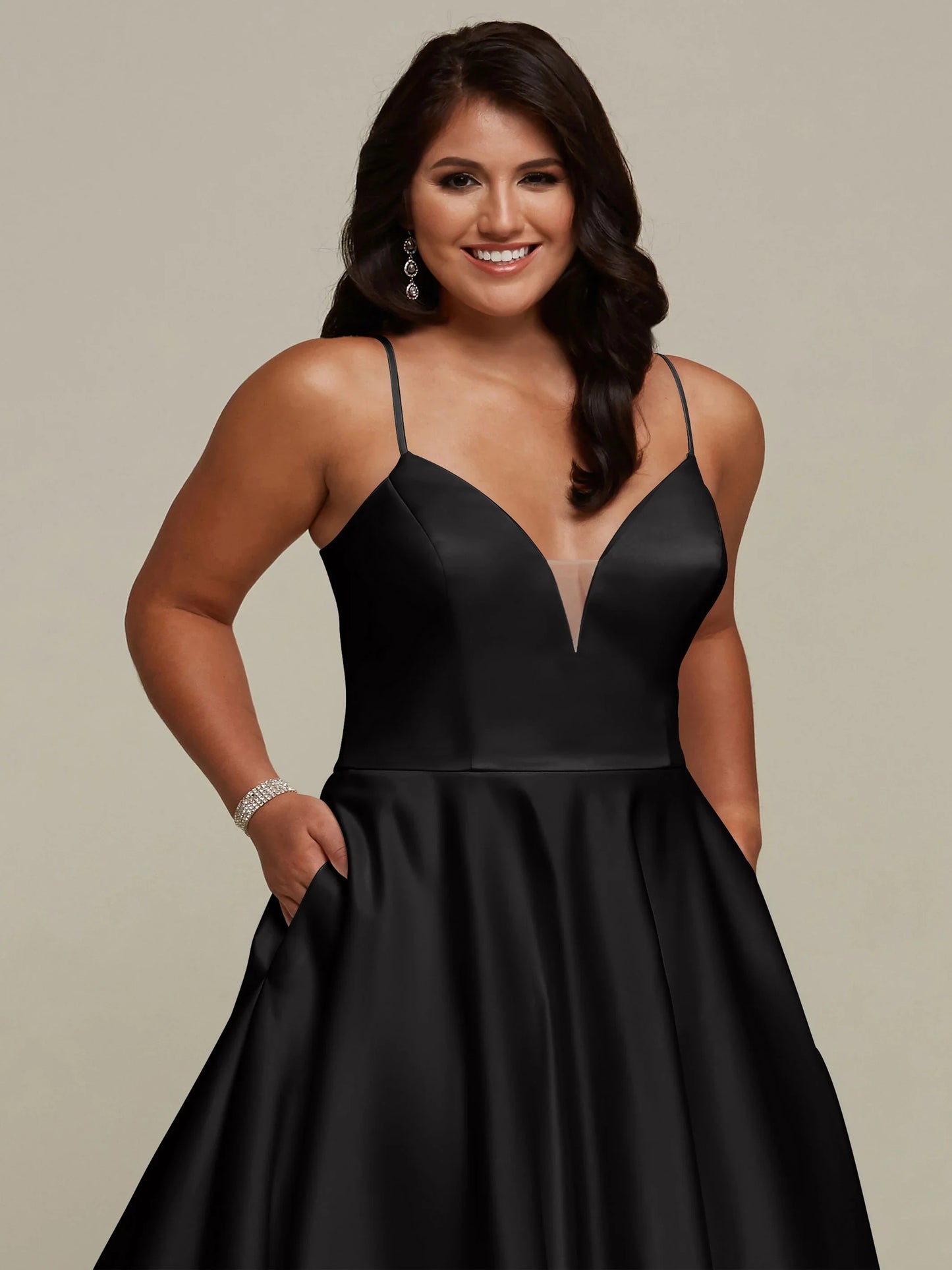 SATIN BALL GOWN WITH SPAGHETTI STRAPS AND SCOOP BACK