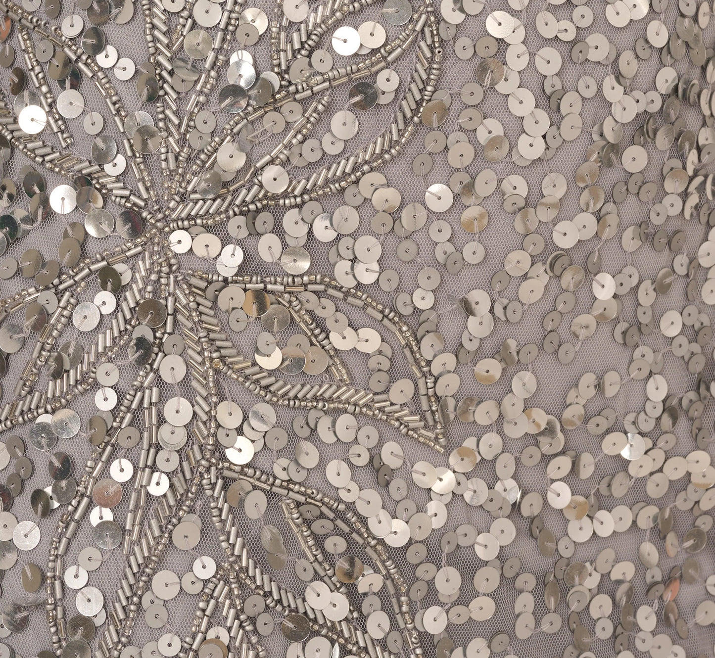 Short Sleeve Bead And Sequin Gown In Silver Mist