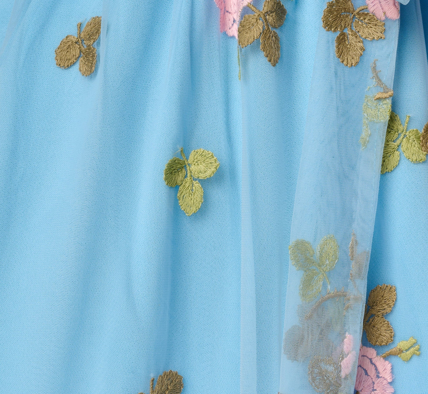 Floral Embroidered Maxi Dress With Sheer Flutter Sleeves In Light Blue Multi