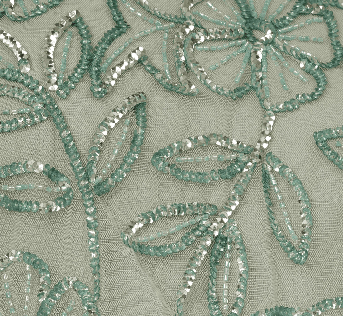 Sleeveless Blouson Mermaid Gown With Jasmine Beading In Aqua Dust