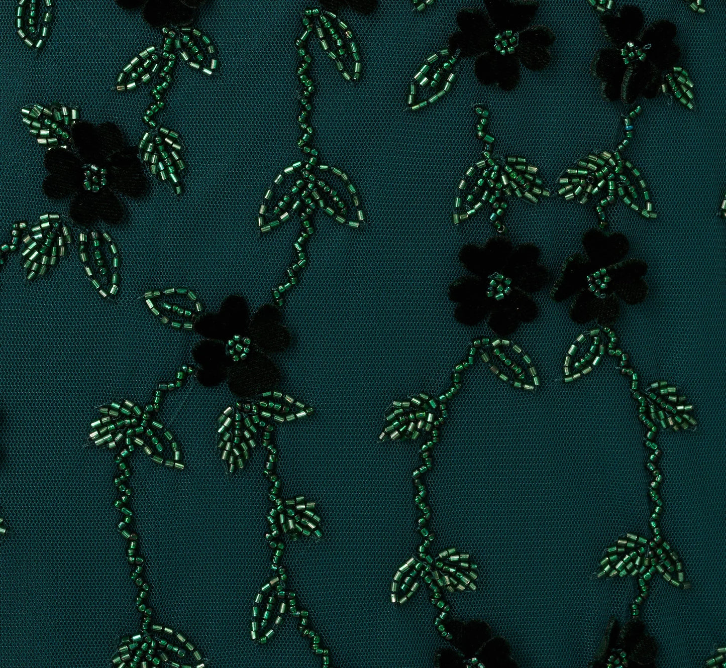 Velvet Floral Beaded Gown With Sheer Tank Straps In Gem Green