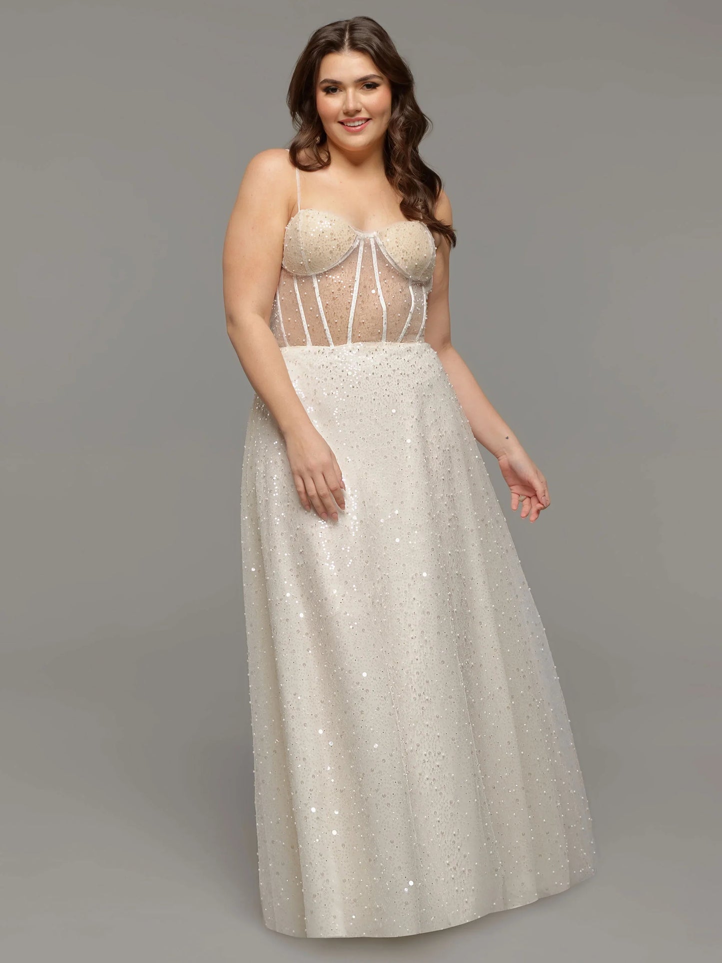 BEADED LACE AND TULLE A LINE WEDDING DRESS