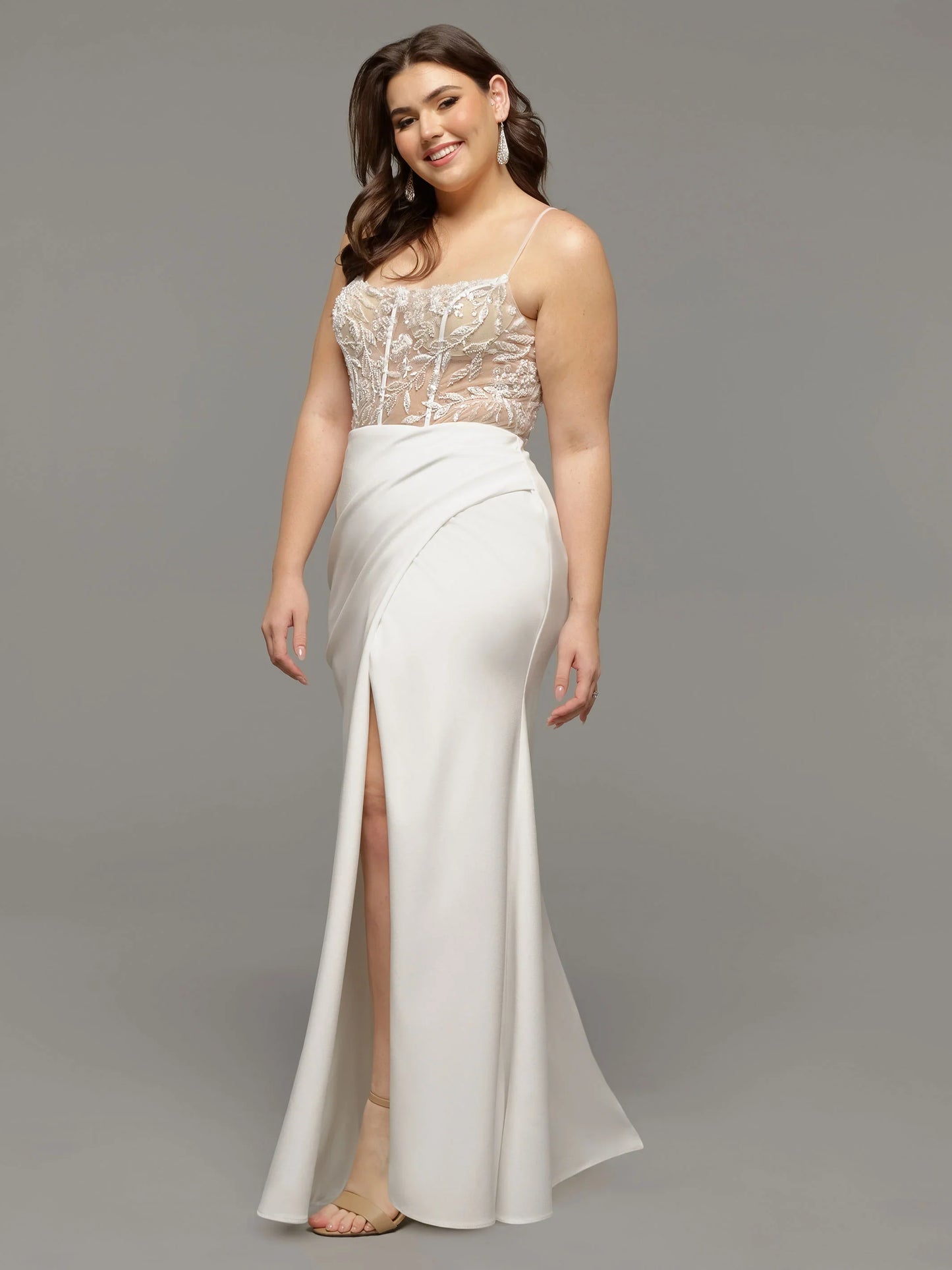 ILLUSION BODICE FIT AND FLARE WEDDING DRESS