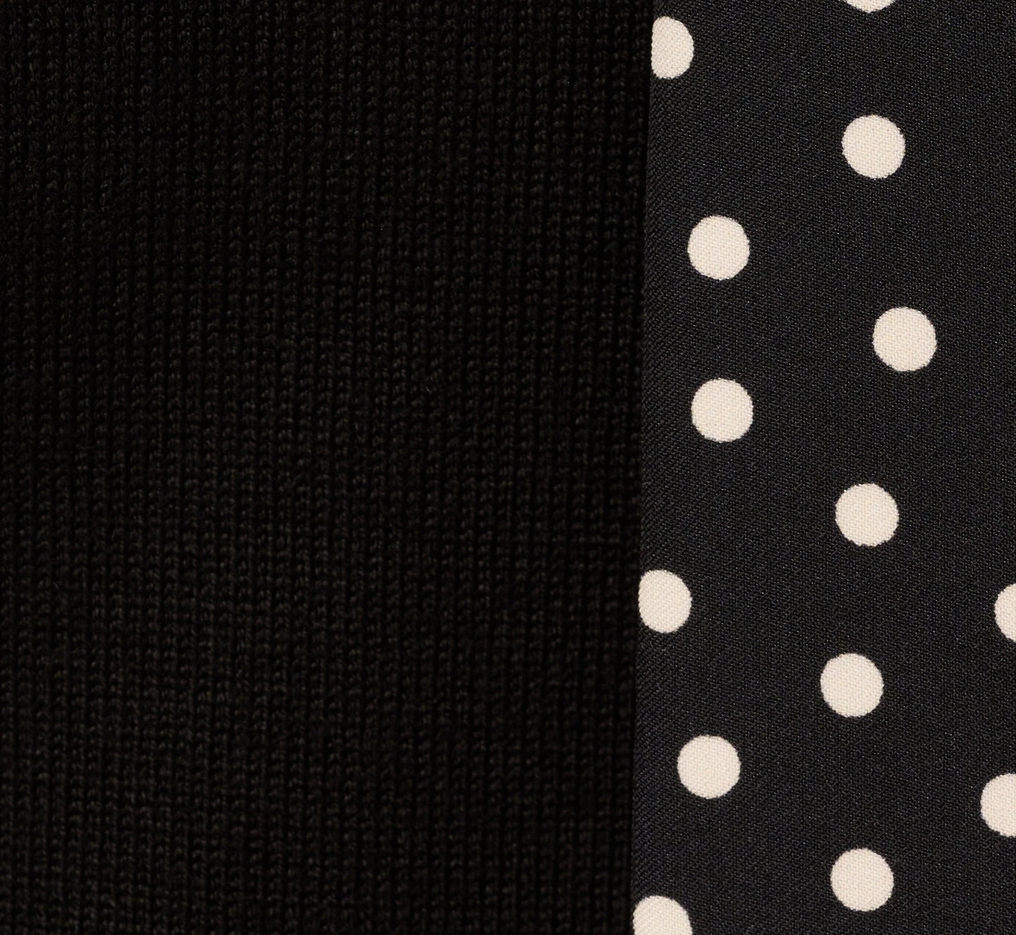 Long Sleeve Satin Neck Tie Sweater In Black W Black Cream Dot