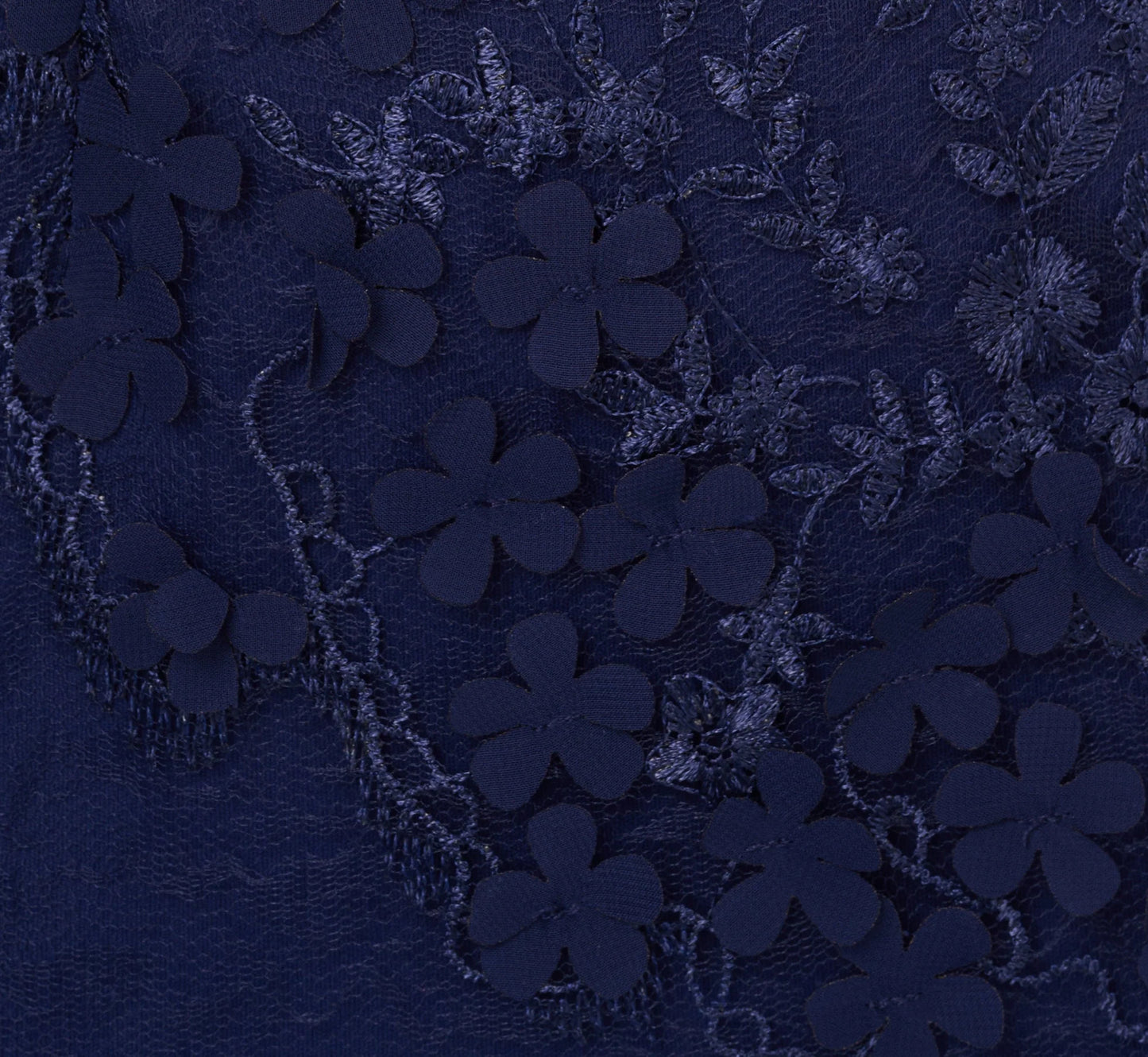 Ruffle Off The Shoulder Floral Lace Gown In Light Navy