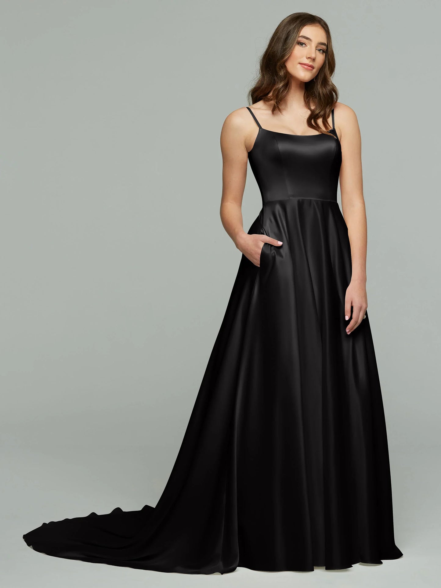 STRETCH SATIN A LINE WEDDING DRESS WITH SCOOP NECKLINE
