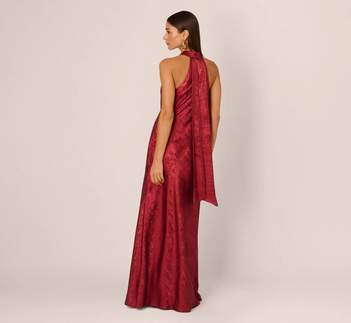 Foiled Mermaid Gown With Halter Neckline In Wine