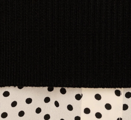 Long Sleeve Collared Printed Twover Sweater In Black W  Cream Abstract Dot
