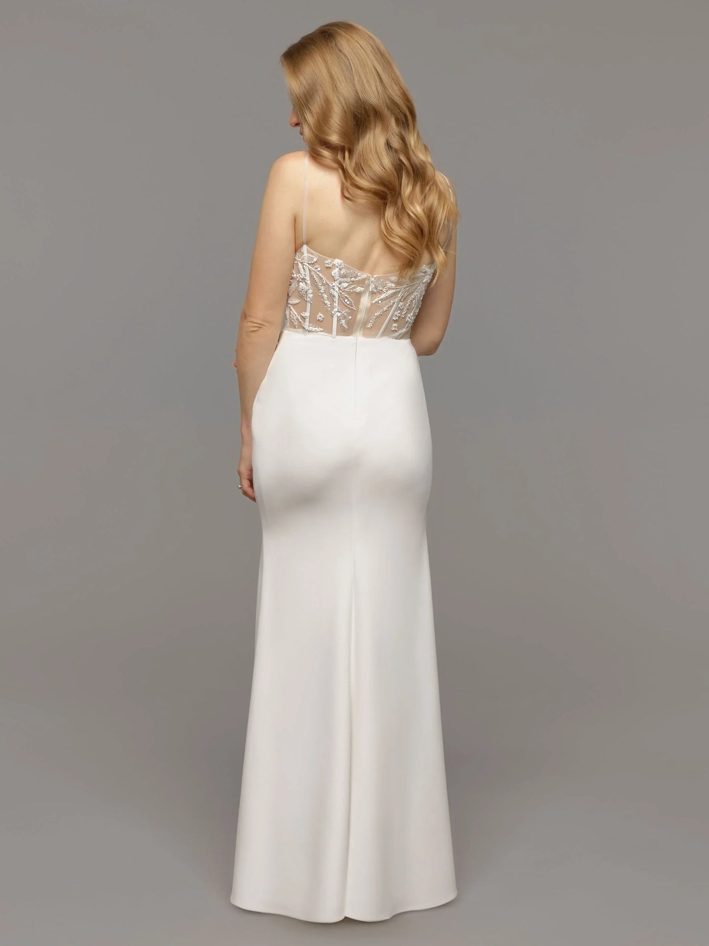 ILLUSION BODICE FIT AND FLARE WEDDING DRESS
