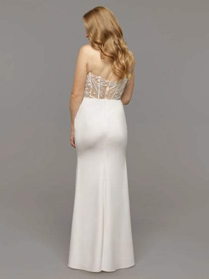 ILLUSION BODICE FIT AND FLARE WEDDING DRESS
