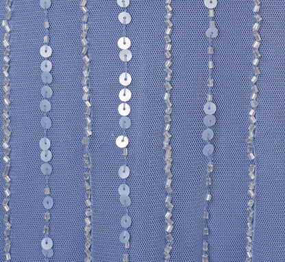 Plus Size Hand Beaded Illusion Faux Wrap Short Cocktail Dress In French Blue