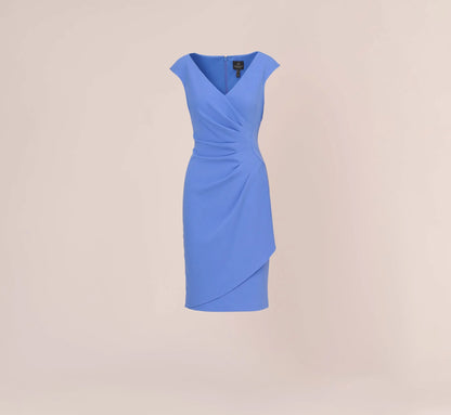 Crepe Sheath Dress With Draped Details In Precious Peri