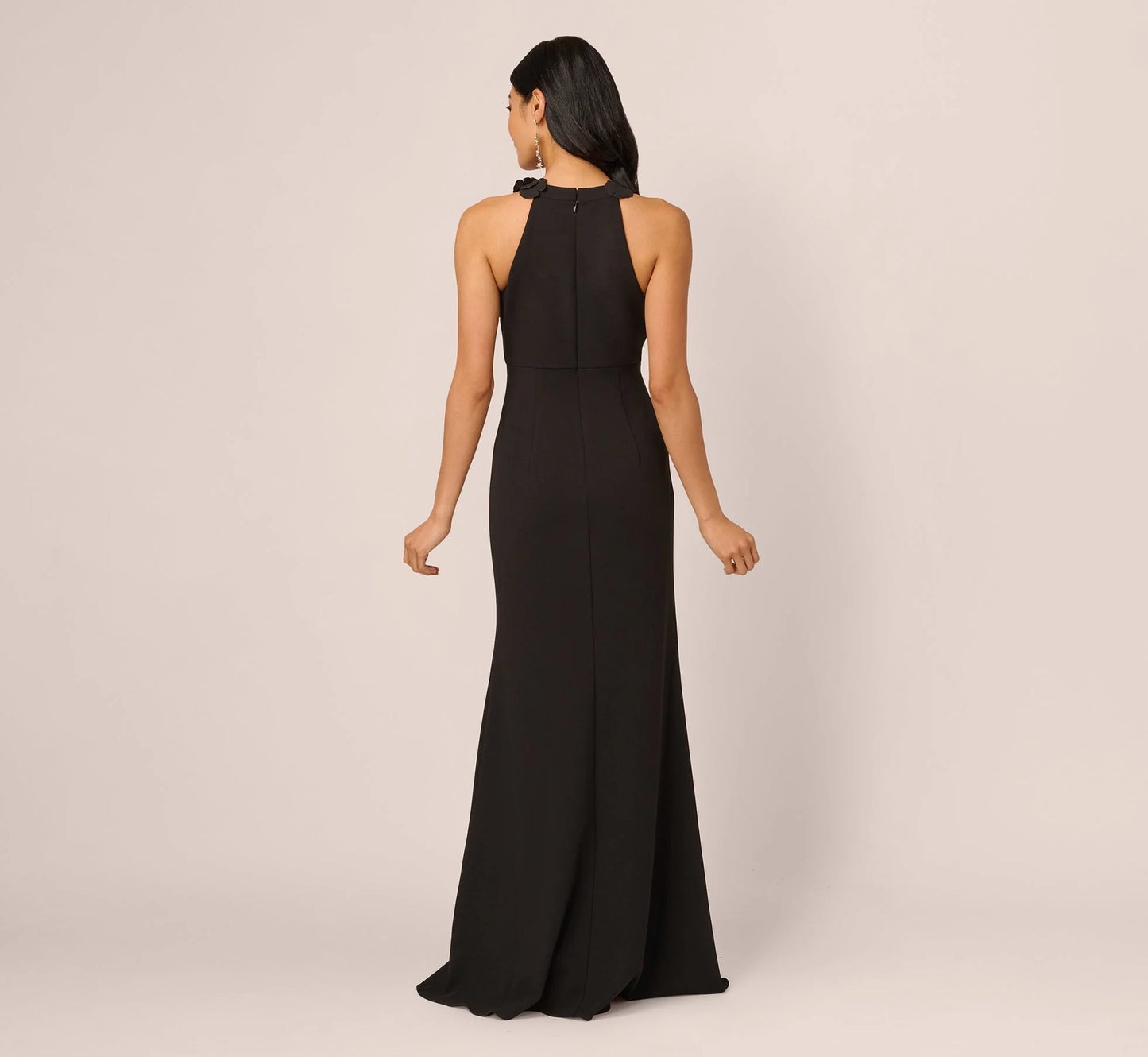 Floral Embellished Crossover Halter Gown In Black