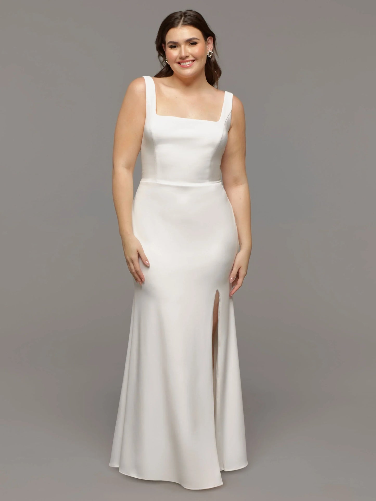 CHIFFON MERMAID WEDDING DRESS WITH BATEAU NECKLINE AND LONG SLEEVES