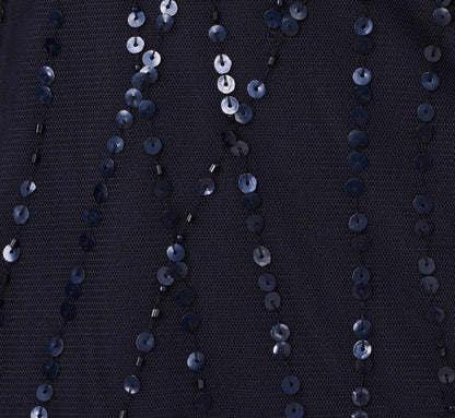 Draped One Shoulder Dress With Sequin Detail In Dusty Navy