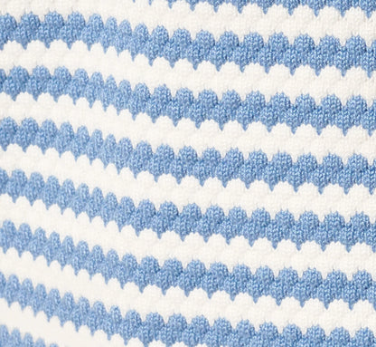 Short Sleeve Bow Pullover Sweater In Classic Blue Ivory