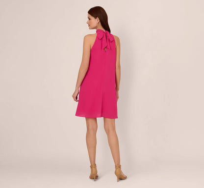 Chiffon Halter Trapeze Dress In Hot Pink