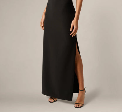 Sleeveless Lace Cutout Column Gown In Black