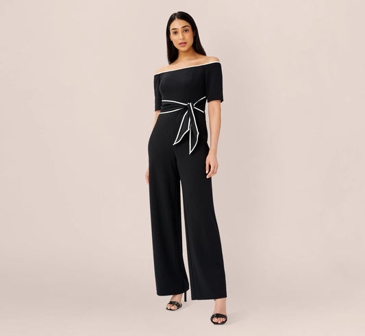Knit Crepe Off-The-Shoulder Jumpsuit In Black