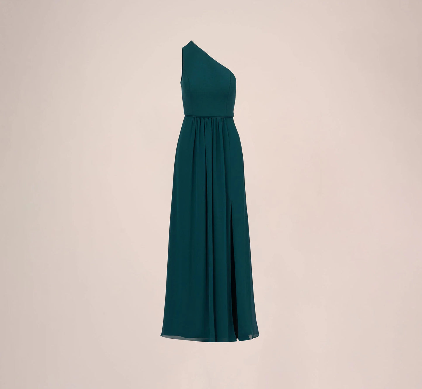 One Shoulder Chiffon Long Gown In Hunter