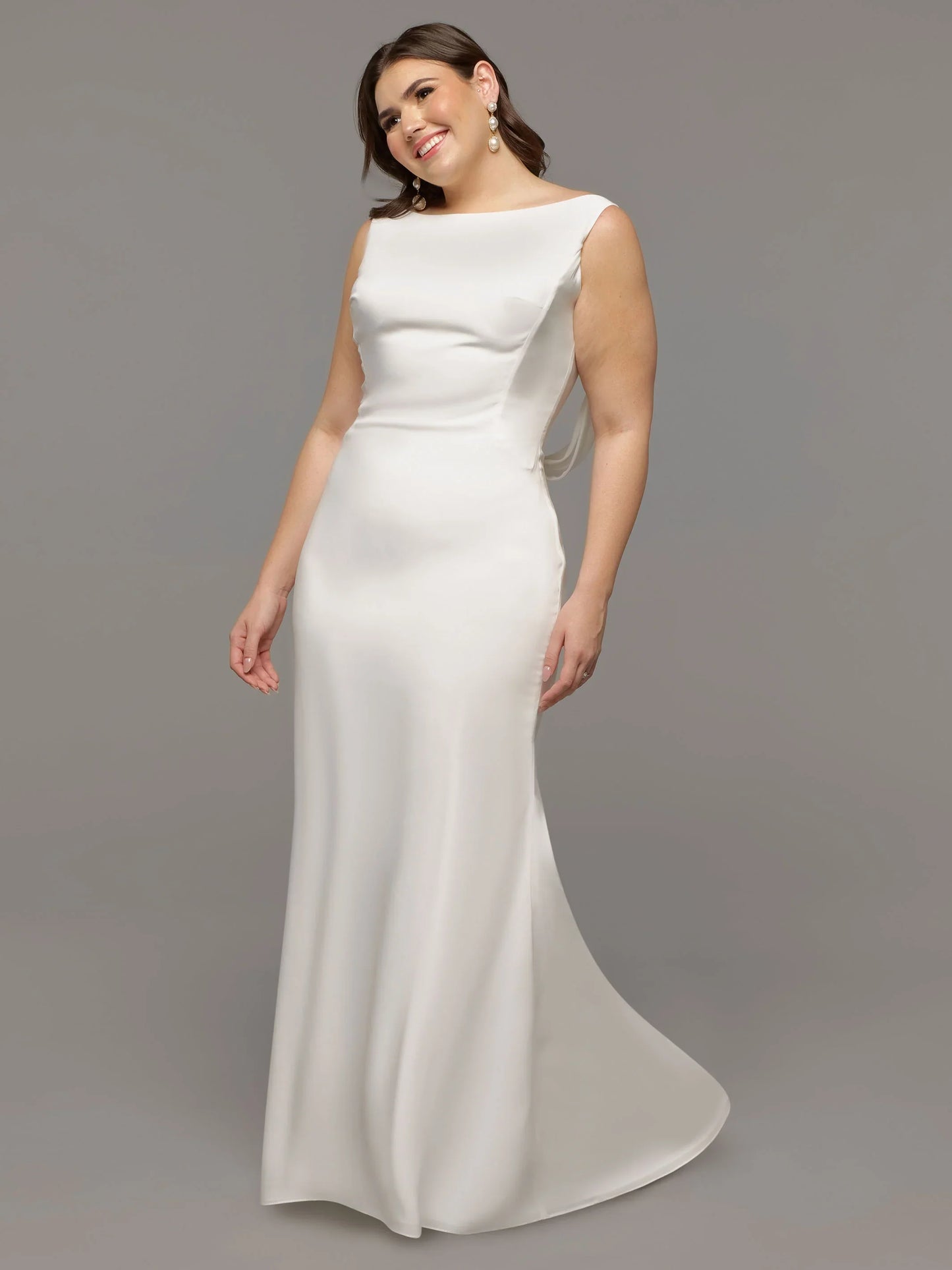 CHIFFON MERMAID WEDDING DRESS WITH BATEAU NECKLINE AND LONG SLEEVES