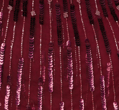 Linear Bead Cape Column Gown In Mahogany