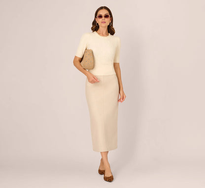 Short Sleeve Pearly Collar Sweater In Sugar Cream
