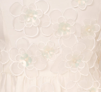 Sleeveless 3D Floral Taffeta Bubble Dress In Ivory