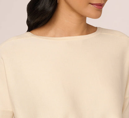 Long Sleeve Drop Shoulder Pullover Sweater Top In Cream