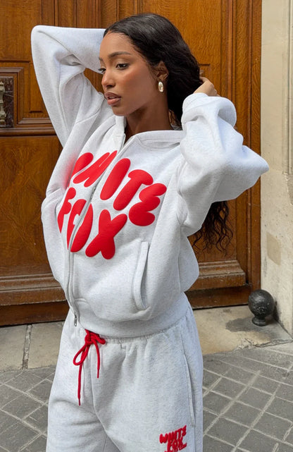 Club 14 Allie Boxy Zip Front Hoodie Grey Marle