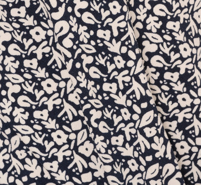 Bubble Sleeve Printed Tie Waist Top In Navy Stencil