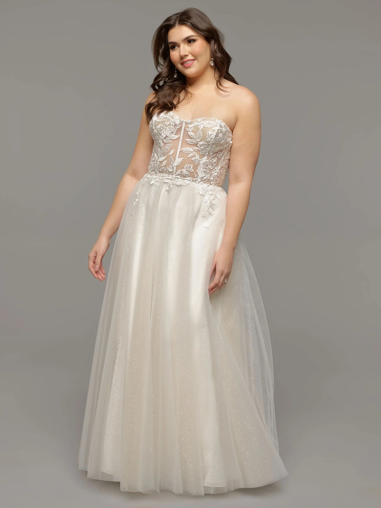 TULLE A LINE WEDDING DRESS WITH ILLUSION LACE BODICE