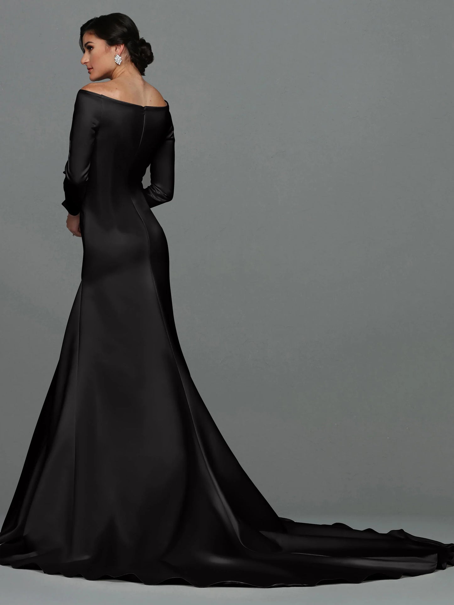 SATIN FIT AND FLARE WEDDING DRESS WITH LONG SLEEVES