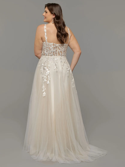?A LINE TULLE WEDDING DRESS WITH OPEN BACK