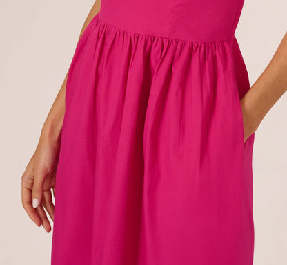 One Shoulder Floral Applique Cotton Midi Dress In Pink