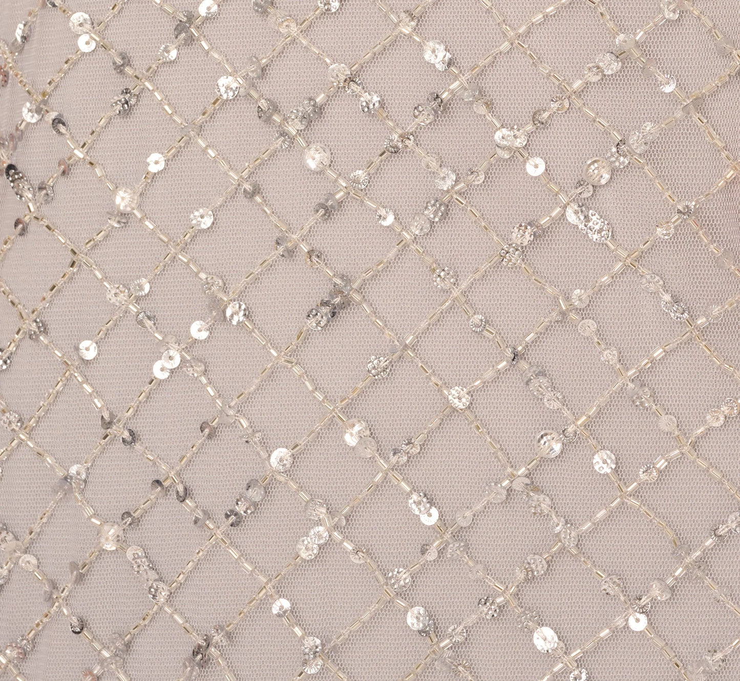 Short Sleeve Diamond Beaded Cowl Gown In Crystal Silver